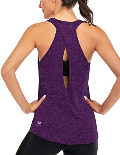 ICTIVE Womens Cross Backless Workout Tops for Women Racerback Open Back Shirts Athletic Sleeveless Clothes Dark Purple XL - Image 1