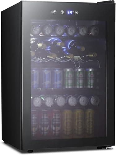 Kismile 4.5 Cu.ft Beverage Refrigerator and Cooler,126 Can Mini Fridge Glass Door with Digital Temperature Display for Soda,Beer or Wine,small Drink Dispenser Cooler for Home,Office or Bar (Black) - Image 1