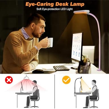 Airlonv LED Desk Lamp for Office Home, Eye-Caring Desk Light with Stepless Dimming Adjustable Flexible Gooseneck, 10W USB Adapter Desk Lamp with Clamp for Reading, Study, Workbench (Pink) - Image 6