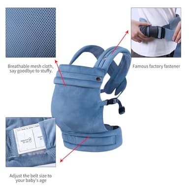 Liderbebe Baby Carrier Newborn to Toddler - Ergonomic,Velvet Fabric Breathable Mesh Cozy and Lightweight Infant Carrier for 7-35lbs,Enhanced Lumbar Support Hands-Free Parenting,All Seasons,Blue - Image 3