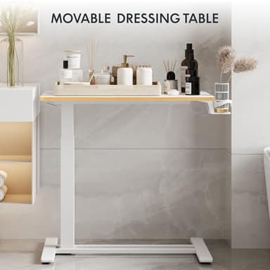 FLEXISPOT Mobile Standing Desk with Wheels Pneumatic Laptop Rolling Computer Cart Movable Height Adjustable Small Sit Stand Desk Computer Workstations Home Use（31.5" W x 17.7" D,White+Maple - Image 8