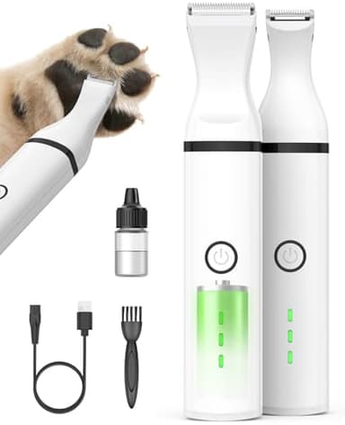 oneisall Dog Paw Trimmer, Cordless Paw Hair Trimmer for Dogs with Double Blades, Quiet 2 Speed Small Dog Grooming Clippers for Paws, Eyes, Ears, Face, Rump (White) - Image 1