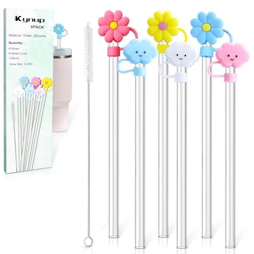 Kynup Replacement Straw Compatible with Stanley 40 oz Tumbler for Stanely Cup, 6Pack Reusable Straw Tritan Material with Cleaning Brush, Silicon Cute Cover Cap - Image 1