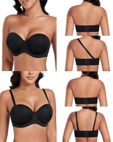 DotVol Women's Multiway Strapless Bra Full Figure Underwire Contour Beauty Back Plus Size Bra(38D, Black) - Image 3