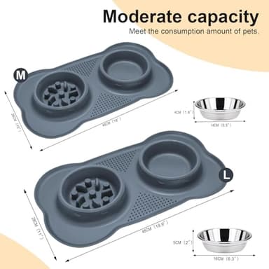 ALTANIM Slow Feeder Dog Bowls, Slow Down Eating, Non Skid Silicone, Non Spill Drinking, Food and Water Bowl, Small Medium Breed Dogs, Cat Dishes, Dishwasher Safe (Grey, M) - Image 3