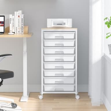 SYKIARIOL Rolling Storage Cart with Drawers,Utility Cart With 8 Drawers and Wooden Tabletop,Rolling Drawer Cart,Storage Drawer Cart for Living Room,Classroom,Bedroom,Bathroom,Dorm,Office,White - Image 6
