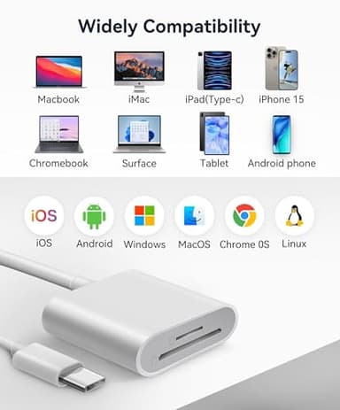 USB C SD Card Reader, WNXSLOAD SD Card Adapter with SD MicroSD Dual Slots for iPhone 15 16 iPad Mac MacBook Laptop, USB-C/TypeC High-Speed Trail Camera Memory Card Reader, Plug & Play - 2 Slots - Image 7