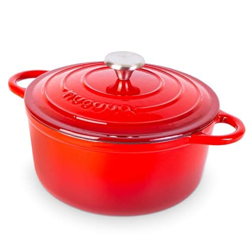 Cast Iron Pot with Lid – Non-Stick Ovenproof Enamelled Casserole Pot, Oven Safe up to 500° F – Sturdy Dutch Oven Cookware – Red, 5-Quart, 24cm – by Nuovva - Image 1