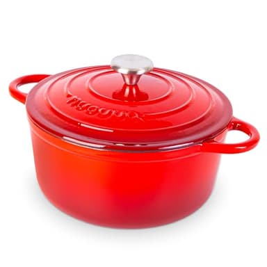 Cast Iron Pot with Lid – Non-Stick Ovenproof Enamelled Casserole Pot, Oven Safe up to 500° F – Sturdy Dutch Oven Cookware – Red, 5-Quart, 24cm – by Nuovva - Image 1