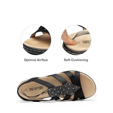 DREAM PAIRS Women's Comfortable Arch Support Dressy Flat Sandals Elastic Open Toe Walking Shoes for Summer,Size 8.5,Black,SDFS2420W - Image 4