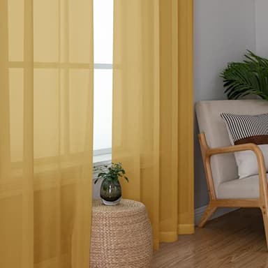 Aiyufeng Gold Sheer Curtains 63 Inch Length 2 Panels Set, Light Filtering Gold Window Curtain Drapes Treatment for Kitchen, Bedroom,Children Room, Dual Rod Pocket, 2 Pack of 42 x 63" - Image 5