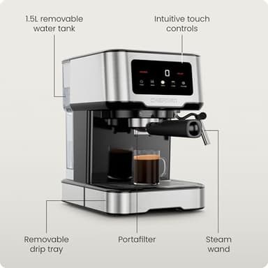 Chefman CraftBrew Espresso Machine, 15-Bar Pump Digital Espresso Maker w/Steam Wand for Latte & Cappuccino, Compact Espresso Coffee Machine w/ 1.5L Removable Water Reservoir - Stainless Steel - Image 6