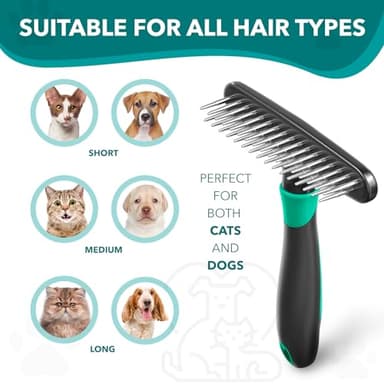 DOGI Deshedding Brush Comb - Undercoat Rake for Dogs, Cats, Short, Long Hair Coats - Double Row Stainless Steel Pins - Reduce Shedding by 90% (Green) - Image 3
