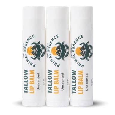 Moisturizing Tallow Lip Balm – Grass-Fed Beef Tallow with Organic Coconut Oil, Beeswax, and Vitamin E – Unscented Lip Balm Set – Travel Essential - 3-Pack - Image 1