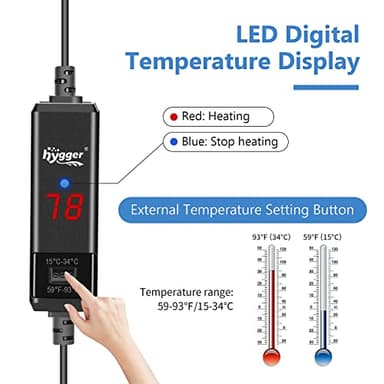 hygger Small Aquarium Betta Heater, Submersible Fish Tank Heater 10W/25W/50W/100W with LED Digital Display, Suitable for Marine Saltwater and Freshwater up to 5/10/16/26 Gallon - Image 2