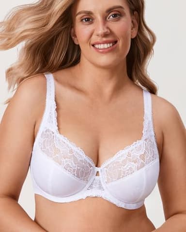 DELIMIRA Women's Plus Size Full Coverage Underwire Unlined Minimizer Lace Bra White 36D - Image 5