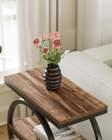 LITTLE TREE End Table, 3-Tier Side Table, Slim Sofa Side Table for Living Room, Tall Bedside Table Nightstand for Bedroom, Rustic Brown and Black - Image 5