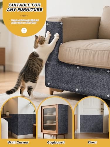 TLNNK 78.7"x15.8" Cat Scratch Mat, Trimmable Self-Adhesive Carpet, DIY Climb Cat Scratcher for Furniture Couch or Wall Protector, Covering Cat Scratching Post Replacement Pads (Dark Gray) - Image 6