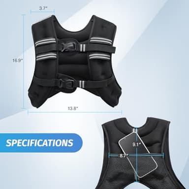 ZELUS Weighted Vest, 6lb/8lb/12lb/16lb/20lb/25lb/30lb Weight Vest with Reflective Stripe for Workout, Strength Training, Running, Fitness, Muscle Building, Weight Loss, Weightlifting, Black(20 lb) - Image 9