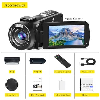 Video Camera, Full HD 1080P 30MP Camcorder, Vlogging Camera for YouTube with Infrared Night Vision, 18X Digital Zoom 3.0“ LCD Screen Digital Camera, Video Recorder with Remote Control and Battery - Image 2