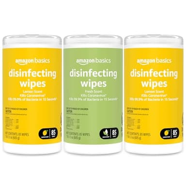 Amazon Basics Disinfecting Wipes, Lemon & Fresh Scent, Sanitizes/Cleans/Disinfects/Deodorizes, 255 Count (3 Packs of 85) - Image 1