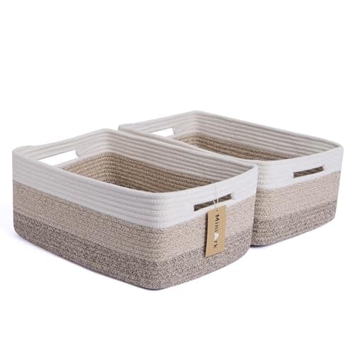 MiniArk Large Storage Baskets for Shelves, Closet Organizers Bins for Clothes Blanket Towels, Baby Nursery, Toy Baskets Box, Woven Rope Baskets, 17 x 13 x 7.5”, 2 Packs Gradient Brown - Image 1