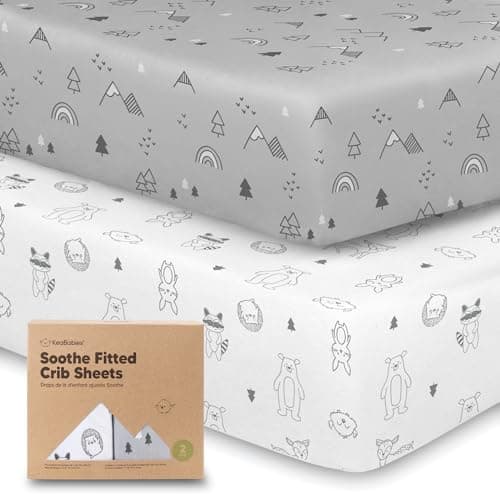 KeaBabies 2-Pack Organic Crib Sheets for Boys, Girls - 52x28 Fitted Crib Mattress Sheet Neutral, Breathable Jersey Cotton Cover for Baby Bed, Toddler Mattress, Soft & Cute Prints (Woodland) - Image 1