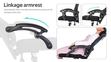 Ergonomic Office Chair - High-Back Home Office Chair with Headrest, Adjustable Arms, 90-135° Tilt Mechanism, Wide Seat Cushion, Large Size Mesh Chairs for Men and Women, Black Task Chair - Image 5