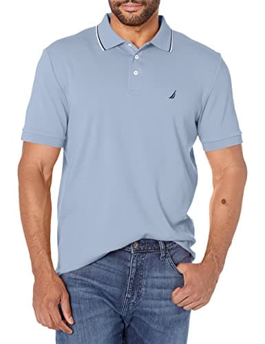 Nautica Men's Classic Fit Short Sleeve Dual Tipped Collar Polo Shirt, Lake City Blue, Medium - Image 1