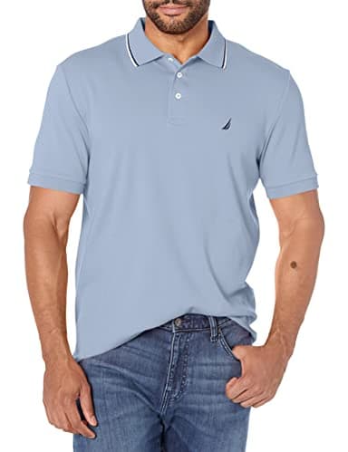 Nautica Men's Classic Fit Short Sleeve Dual Tipped Collar Polo Shirt, Lake City Blue, Medium - Image 1