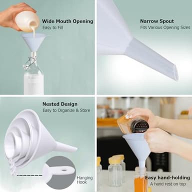 6 Pack Funnels for Kitchen Automotive Use Filling Bottles, Plastic Funnels Assorted 4 Sizes, Silicone Collapsible Funnel Set 2 Small and Large for Liquids, Oils, Powders Transfer, Cooking - Image 3