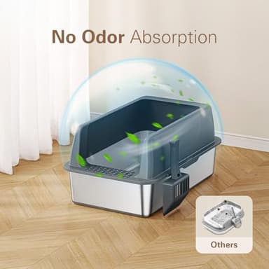 Zarler Stainless Steel Litter Box with Lid, Extra Large Cat Litter Boxes, XL Large Metal Litter Box for Big Cats with High Sided, Grey (Non-Sticky, Easy to Clean, Anti-Urine Leakage) - Image 3