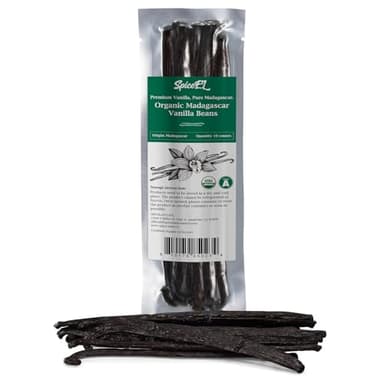 SPICEEL Organic Madagascar Vanilla Beans Grade A Vanilla Pods for Making Extract, Whole Vanilla Beans for Baking, Gluten Free, Non-GMO, Kosher, 10 Counts - Image 1