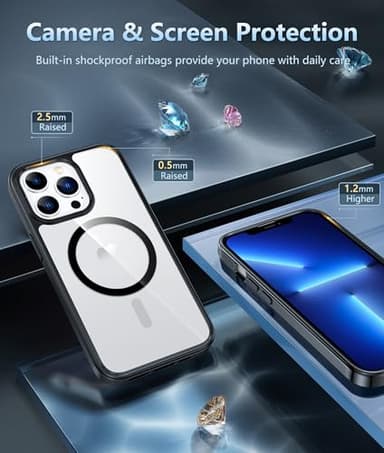 FNTCASE for iPhone 13 Pro Case: Magnetic Anti-Yellowing Slim Clear Phone Case | Military Grade Protective & Shockproof Drop Protection Thin Transparent Cover (B-Black) - Image 5