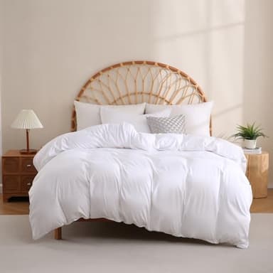 JSD White Duvet Cover Set Queen Size, 3 Piece Duvet Cover with Pillow Shams, Soft Brushed Microfiber Zipper Closure, Comforter Not Included - Image 1