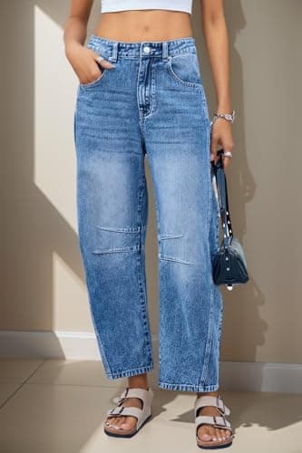 Allimy Women's Jeans High Waisted Mid Rise Baggy Loose Fit Ankle Barrel Leg Y2K Boyfriend Horseshoe Cropped Wide Leg Jeans for Women Trendy 2025 Denim Capri Pants Women Navy Blue Size 10 - Image 6