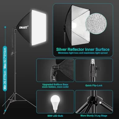 EMART 8.5 x 10 ft Backdrop Support System, Professional Photography Lighting Kit with 50W LED Blub, 6 * 9ft Backdrop *3, Reflector,Umbrellas&Softbox Lighting Kit for Studio, Portrait, Video Shooting - Image 4