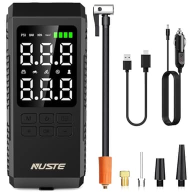 NUSTE Tire Inflator Portable Air Compressor, Air Pump for Car Tires with Digital Pressure Gauge, 150PSI Rechargeable Battery, LED Light, Cordless Bike Tire Pump for Car, Motorcycle, Bicycle - Image 1
