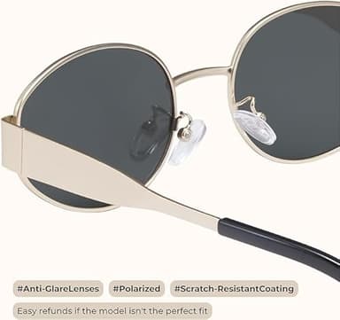 livho Retro Polarized Sunglasses - UV400 Protection, Oval Shape, Metal Frames - Matching Soft Case Inlcuded - Image 3