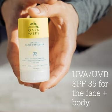 Oars + Alps Clear Face Sunscreen Stick, SPF 35 Travel Sunscreen Roll On for Face & Body, SPF Stick with Vitamin E & Antioxidants, Water & Sweat Resistant, All Skin Types, Moisturizing, 1.7oz, 1pk - Image 3