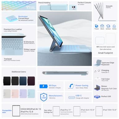 typecase Keyboard Case for iPad Air 13(M3 2025 / M2 2024) and iPad Pro 12.9 (6th, 5th, 4th,3rd Gen),Magic Keyboard, Magnetic Keyboard Case with Multi-Touch Trackpad,11 Colors Backlight,Light Blue - Image 5