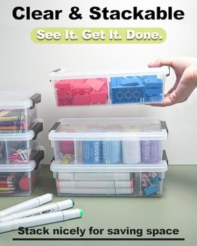 GEOPHIA 6 Pack Extra Large Pencil Box with Removable Divider, Thickened Pencil Case Bulk, Clear Crayon Marker Organizer Stackable Plastic Small Storage Containers for Pen Craft School Supplies(Grey) - Image 4