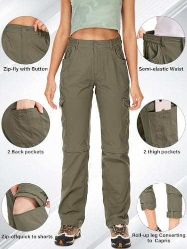 Women's Hiking Pants Convertible Quick Dry Lightweight Zip Off Fishing Travel Safari Pants #2193-Light K-8 - Image 2
