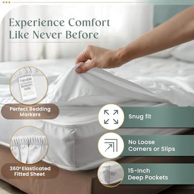 100% Egyptian Cotton Sheets Queen Size Bed Set, Deep Pocket Queen Sheet set, 800 Thread Count Cotton Bed Sheets, Naturally Cool Soft Breathable No Pill Elasticated Luxury White Bedding For All Seasons - Image 3