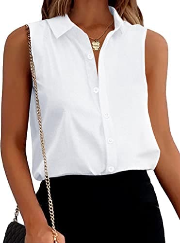 Zeagoo Women's Sleeveless Button Down Shirt Tops Solid Casual Loose Blouse,White,Medium - Image 1
