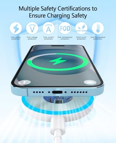 Magnetic Wireless Charger 15W with 20W Adapter & 6ft Cable – MagSafe Charger for iPhone 16/15/14/13/12 Pro/Max/Plus/Mini & AirPods 3/2/Pro – Fast Wireless Charging Pad for Home, Office, Travel - Image 4