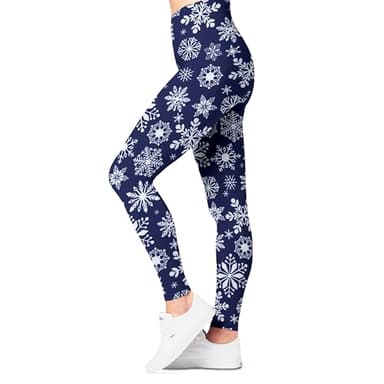 SATINA High Waisted Christmas Leggings for Women - Holiday Pants, Snowflake Tights - Comfortable and Stretchy in Versatile Sizes and Colors - Blue - Image 1