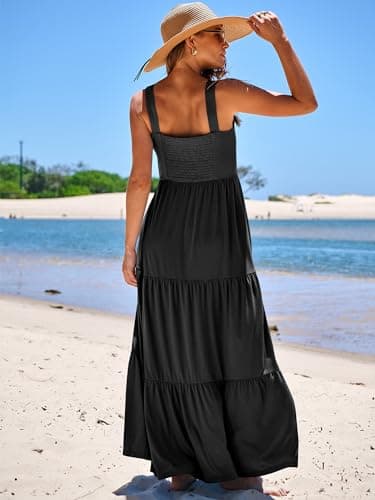 ANRABESS Women's Summer Casual Long Maxi Beach Vacation Dresses Sleeveless Square Neck Flowy Tiered Sun Dress with Pockets Black Large - Image 4