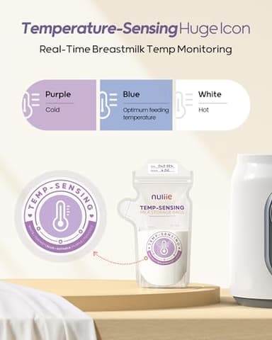 Nuliie 150pcs Temp-Sensing Breastmilk Storage Bag, Huge Temp-Sensing Icon & Locking Clamp, 6oz Breast Milk Storage Bags Freezer Pour Spout, Self Standing Milk Storage Bags Breastmilk, BPA-Free No-Leak - Image 3