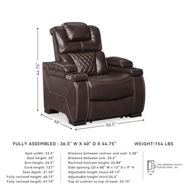Signature Design by Ashley Warnerton Faux Leather Power Recliner with Adjustable Headrest, Brown - Image 3